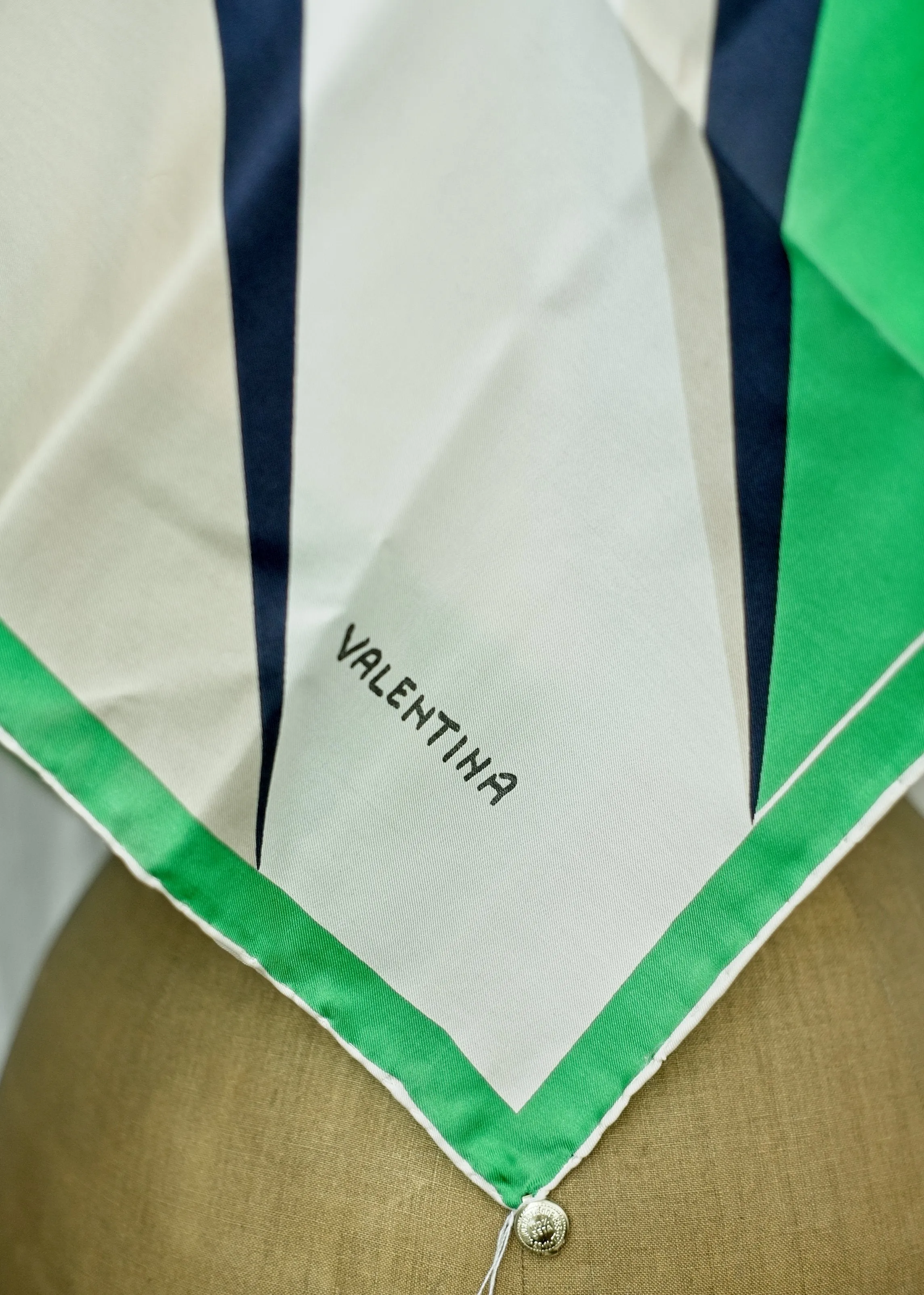 Green, White, Blue Vintage 60s Mod Silk Scarf • Valentina