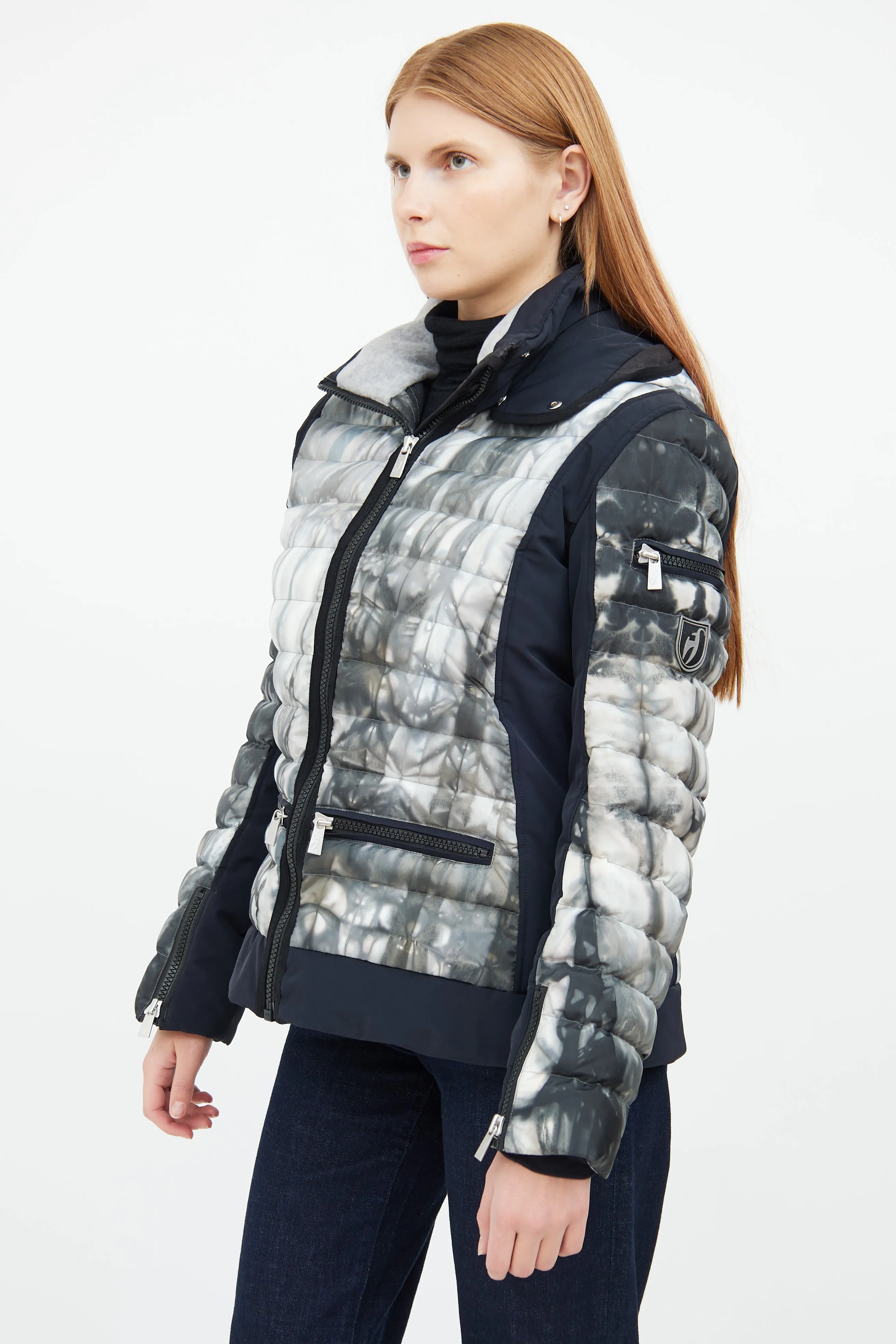 Grey & Black Arizona Print Puffer Jacket