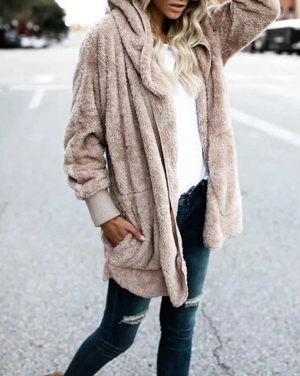 Hooded  Faux Fur Teddy Bear Coat