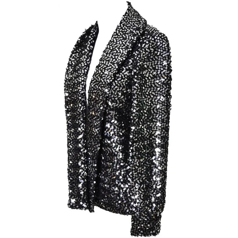 I Magnin Vintage Jacket Evening Wear Metallic Silver Sequins One Size