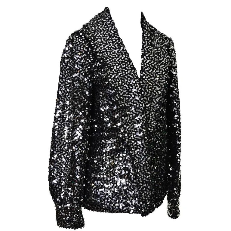 I Magnin Vintage Jacket Evening Wear Metallic Silver Sequins One Size