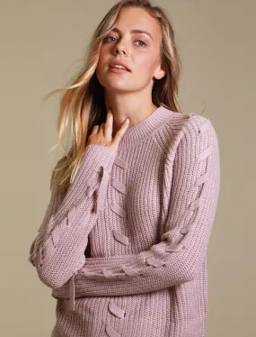 Jade Fisherman Knit Jumper with Lace Up Detail in Nude Pink - Tokyo Laundry
