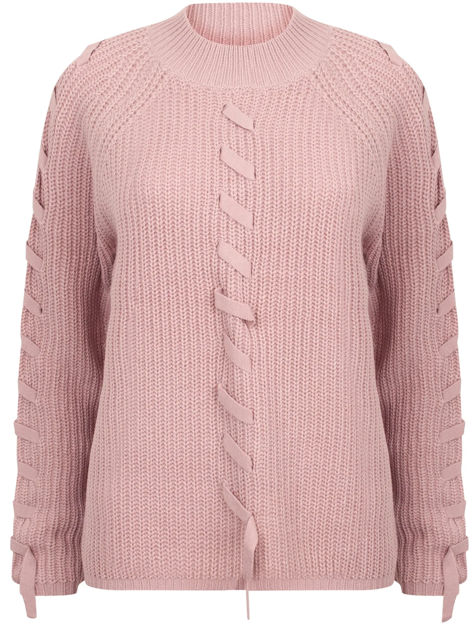 Jade Fisherman Knit Jumper with Lace Up Detail in Nude Pink - Tokyo Laundry