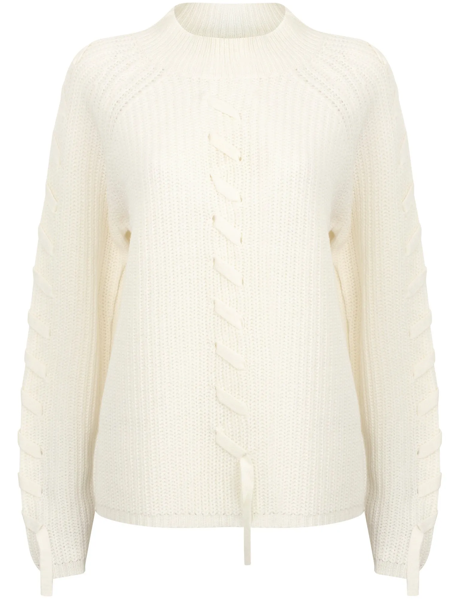 Jade Fisherman Knit Jumper with Lace Up Detail in Winter White - Tokyo Laundry