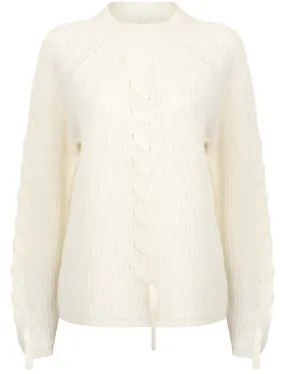 Jade Fisherman Knit Jumper with Lace Up Detail in Winter White - Tokyo Laundry