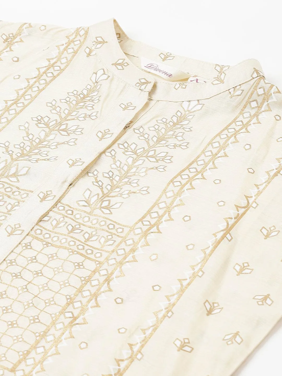 Jashvi Cream Chanderi kurta Pant Set with Net Dupatta