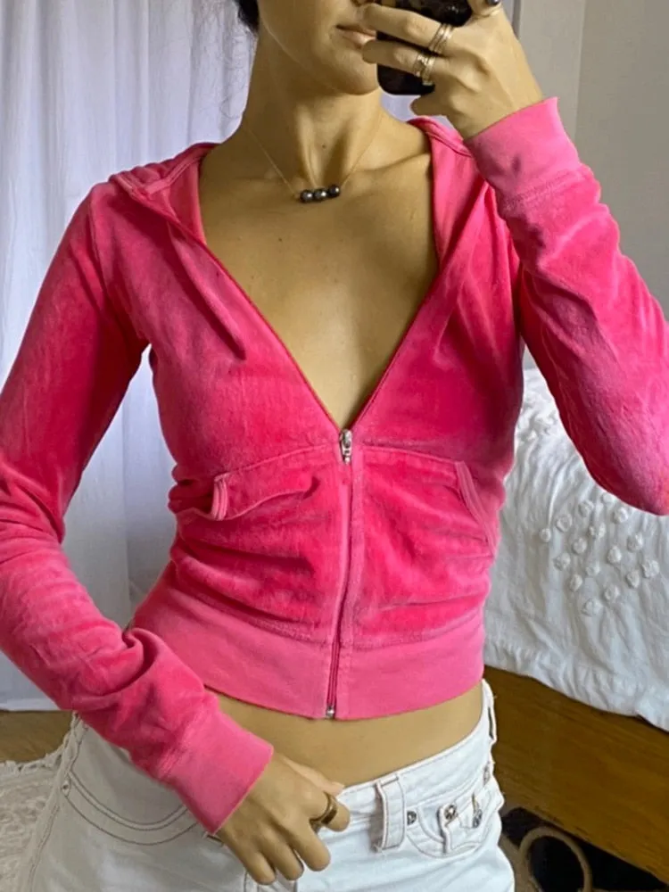 Joskaa HEYounGIRL Casual Velvet Crop Top Winter Jacket Women Green Pink Zip Up Hoodies Coats Ladies Fashion Skinny Overcoat Streetwear