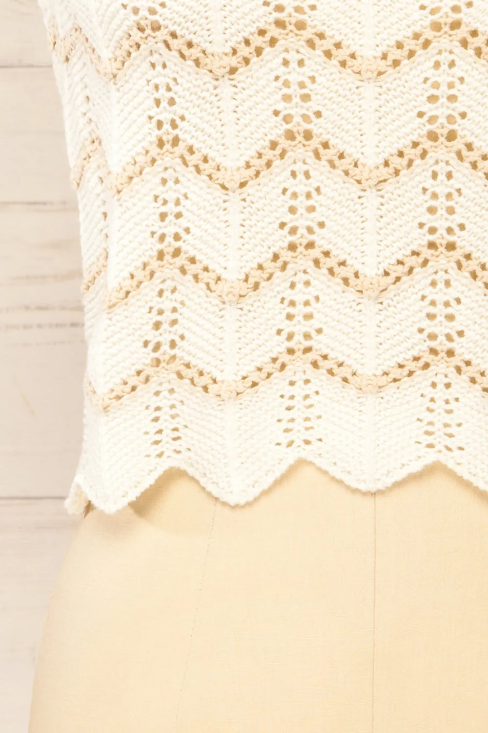 Juksu | Ivory Crochet Top w/ Herringbone Pattern