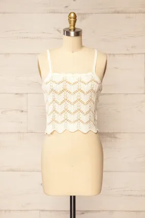 Juksu | Ivory Crochet Top w/ Herringbone Pattern