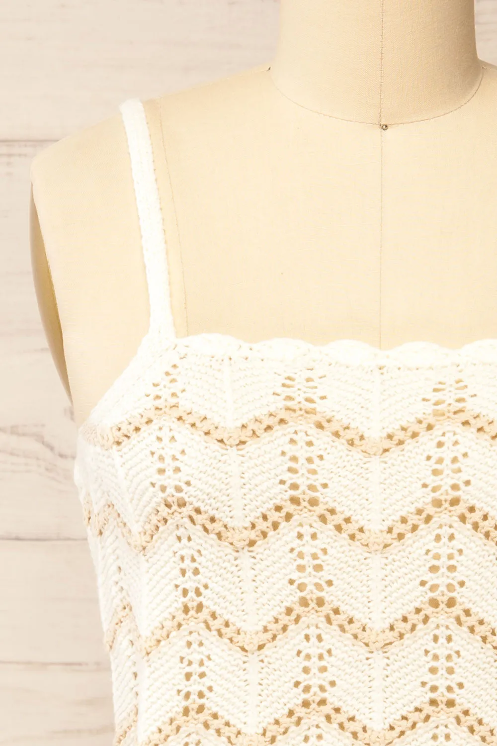 Juksu | Ivory Crochet Top w/ Herringbone Pattern