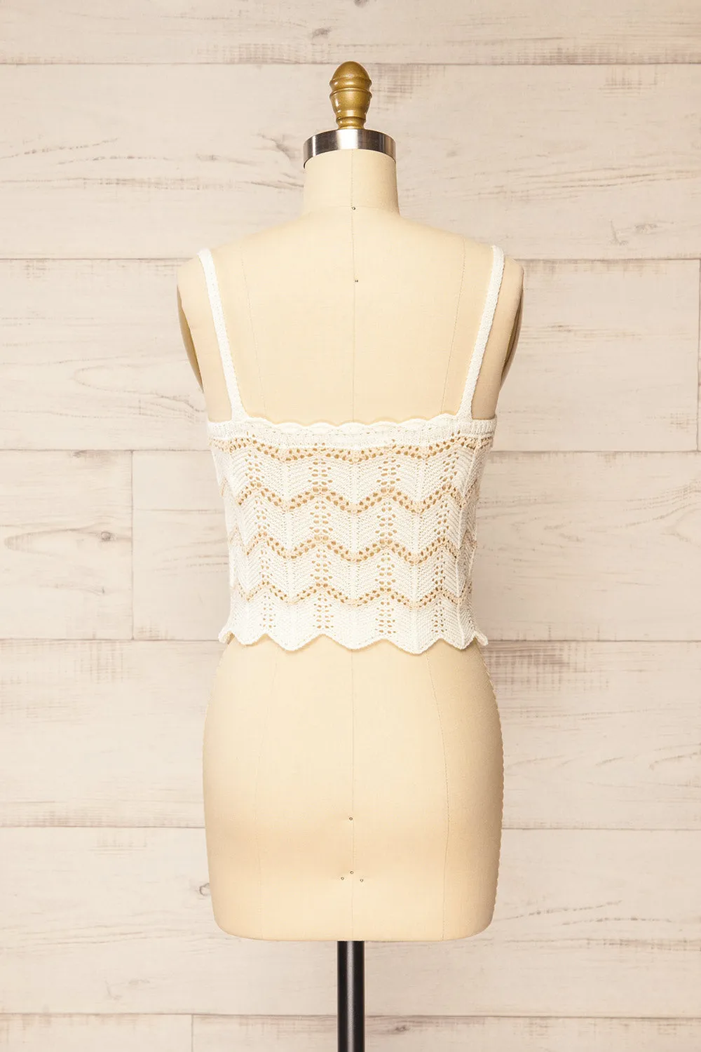 Juksu | Ivory Crochet Top w/ Herringbone Pattern