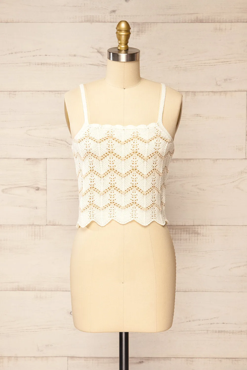 Juksu | Ivory Crochet Top w/ Herringbone Pattern