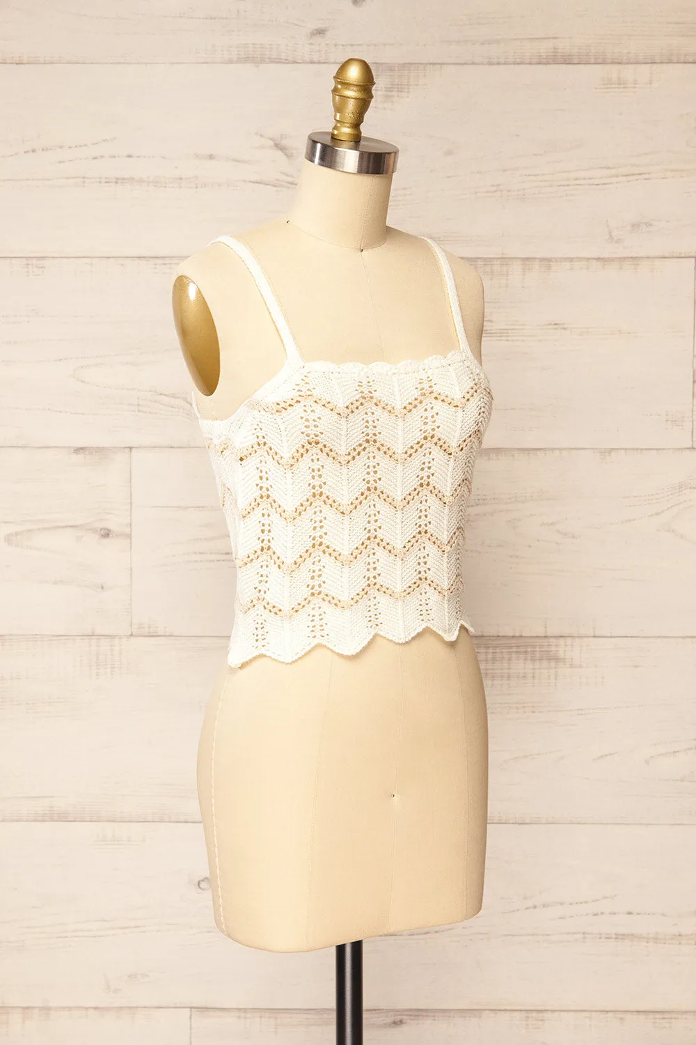Juksu | Ivory Crochet Top w/ Herringbone Pattern