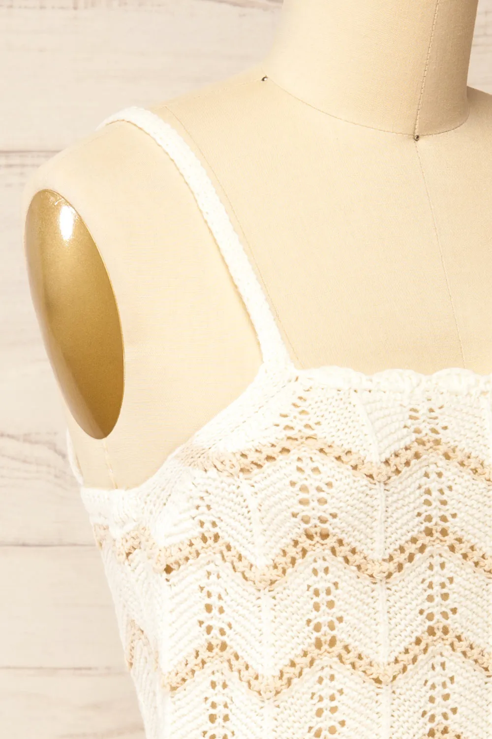 Juksu | Ivory Crochet Top w/ Herringbone Pattern
