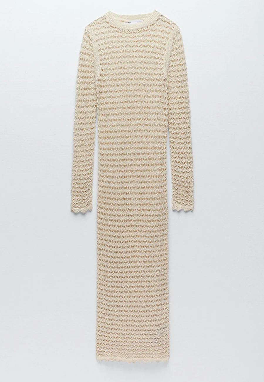 Knit Long Sleeve Cover-Up Midi Dress