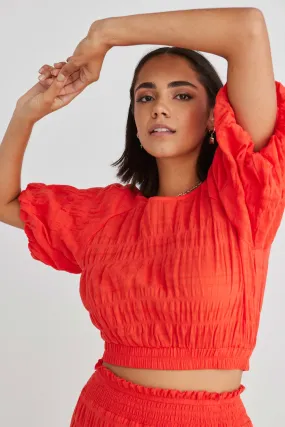 Matilda Sunset Shirred Cotton Ss Crop Top