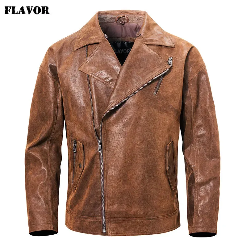 Men's Warm Leather Jacket with Removable Hood