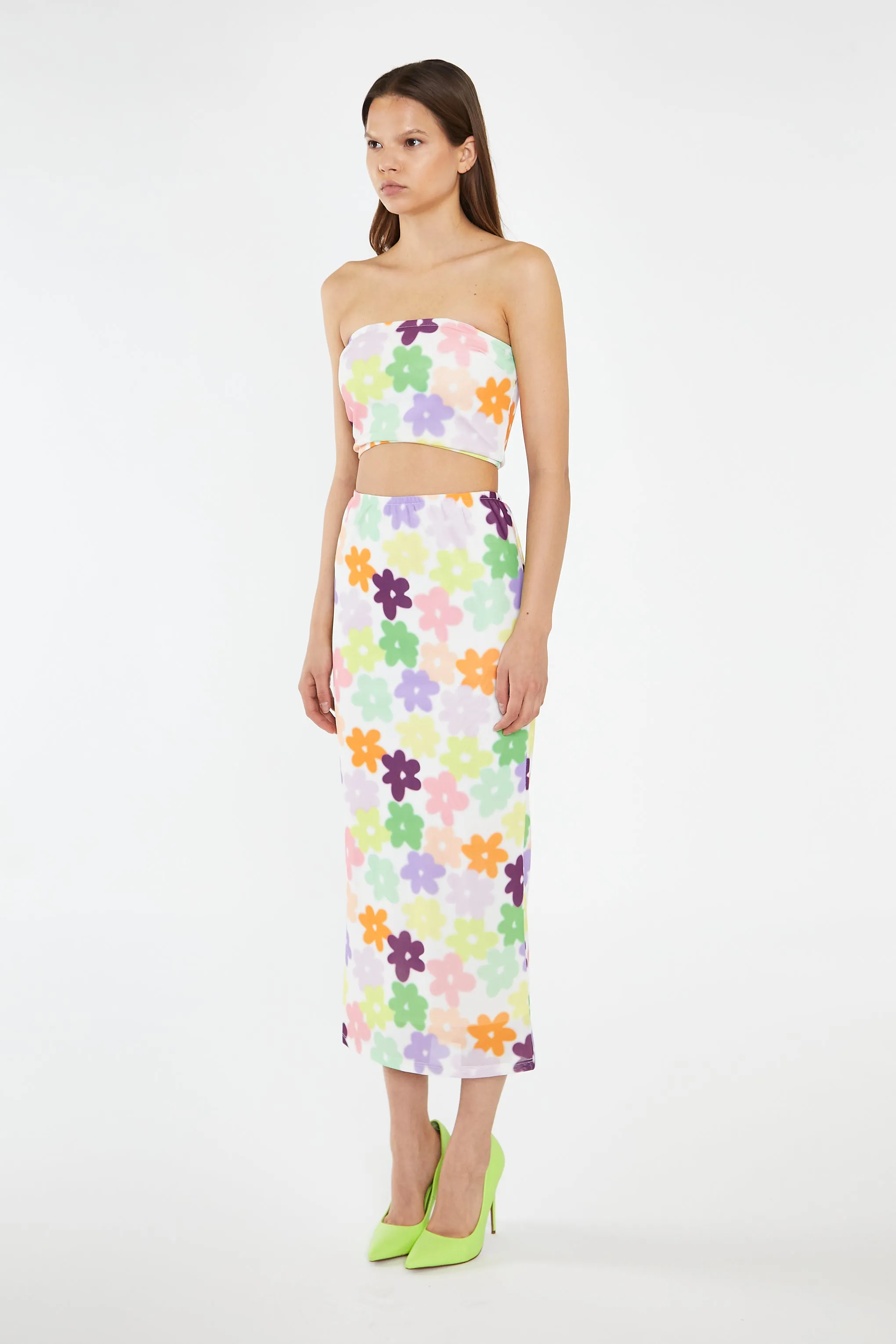 Multi-Flower Mesh Bandeau Crop-Top