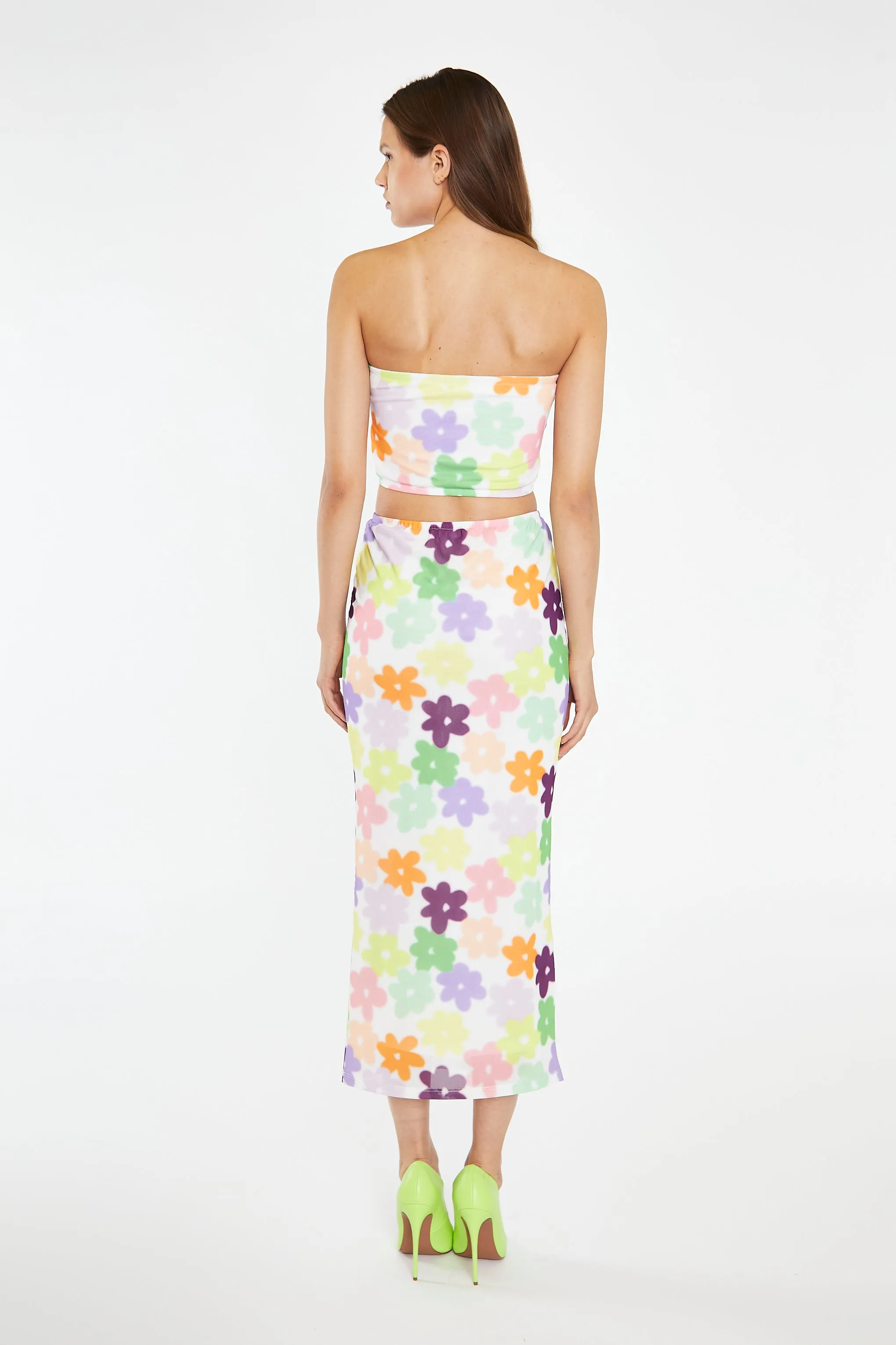 Multi-Flower Mesh Bandeau Crop-Top