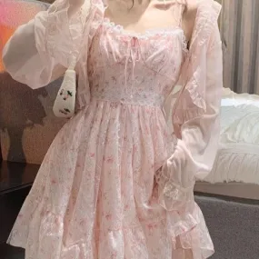 New Beginnings    Dress and Cardigan Top Set Kawaii Academia Y2K Cottagecore Coquette Fairycore Dollette Princesscore