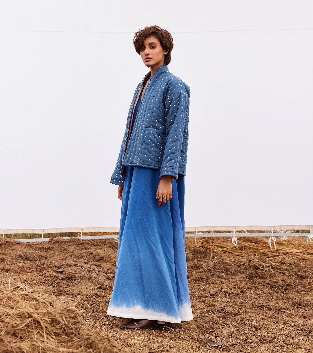 New Season Spring Summer 2025-Jacket-Cotton Herringbone Cyan Blue-KW913-Fashion Edit Diana by Khara Kapas