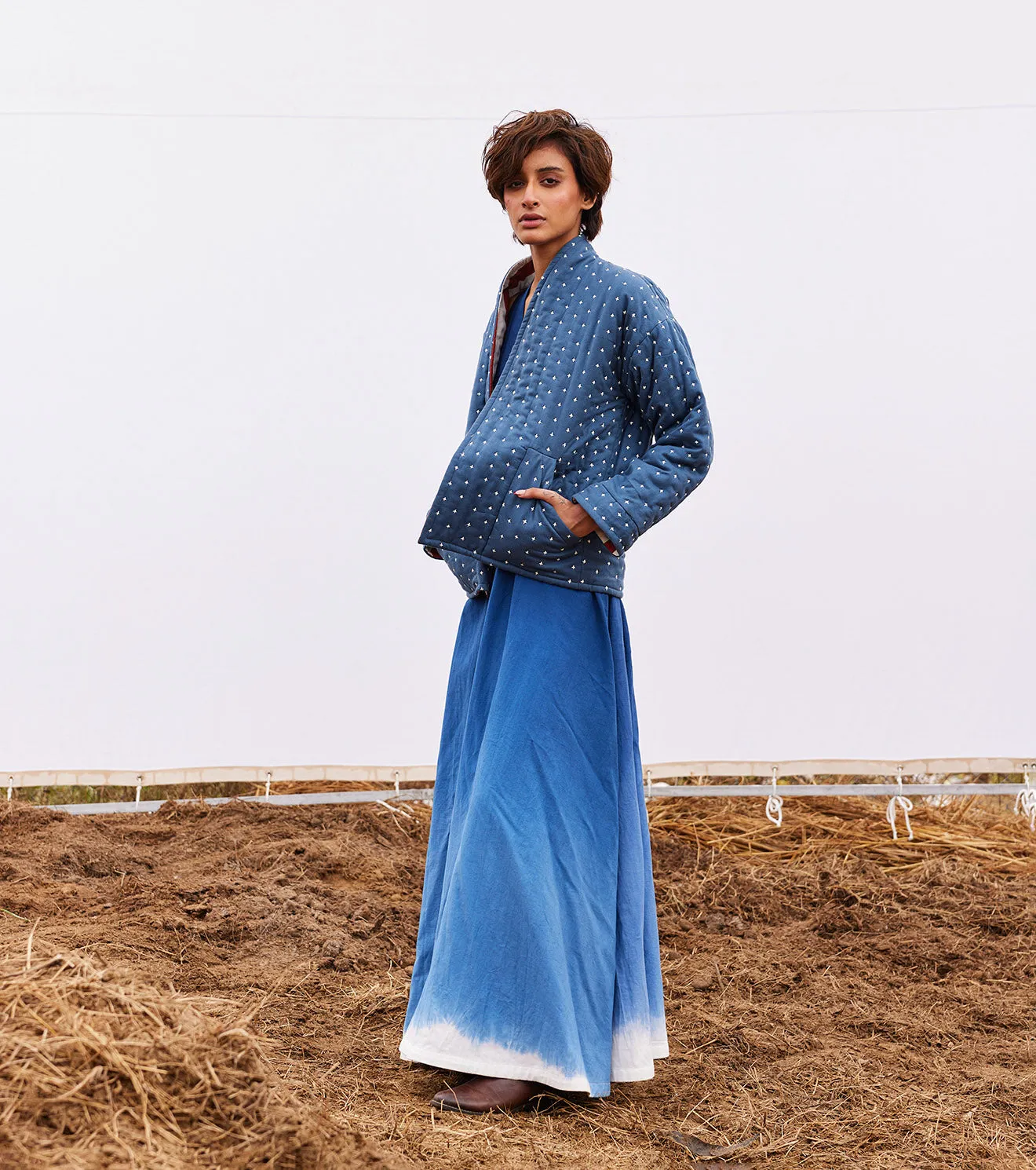 New Season Spring Summer 2025-Jacket-Cotton Herringbone Cyan Blue-KW913-Fashion Edit Diana by Khara Kapas