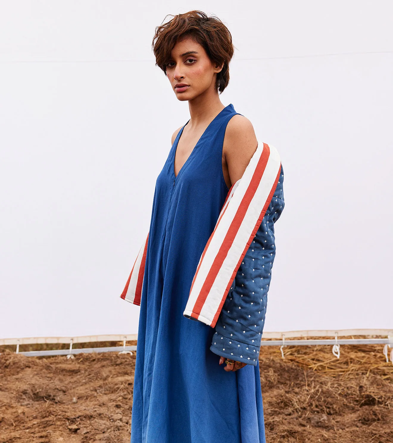 New Season Spring Summer 2025-Jacket-Cotton Herringbone Cyan Blue-KW913-Fashion Edit Diana by Khara Kapas