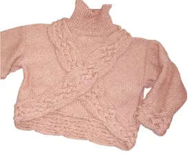 Red Heart Knit Crossed Cable Pullover