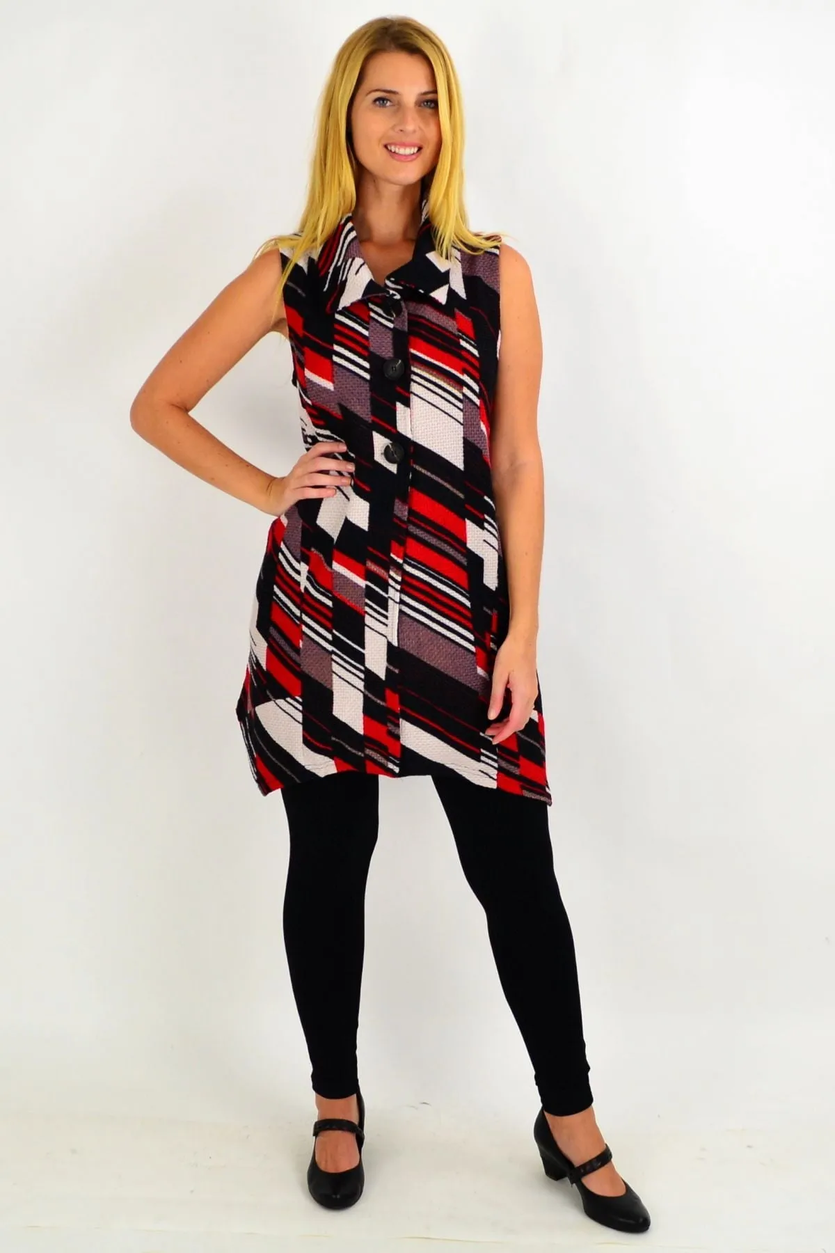 Red Renee Sleeveless Swing Tunic Vest