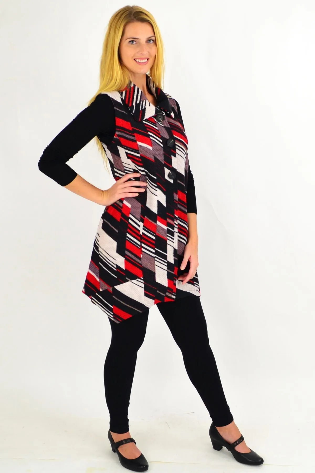 Red Renee Sleeveless Swing Tunic Vest