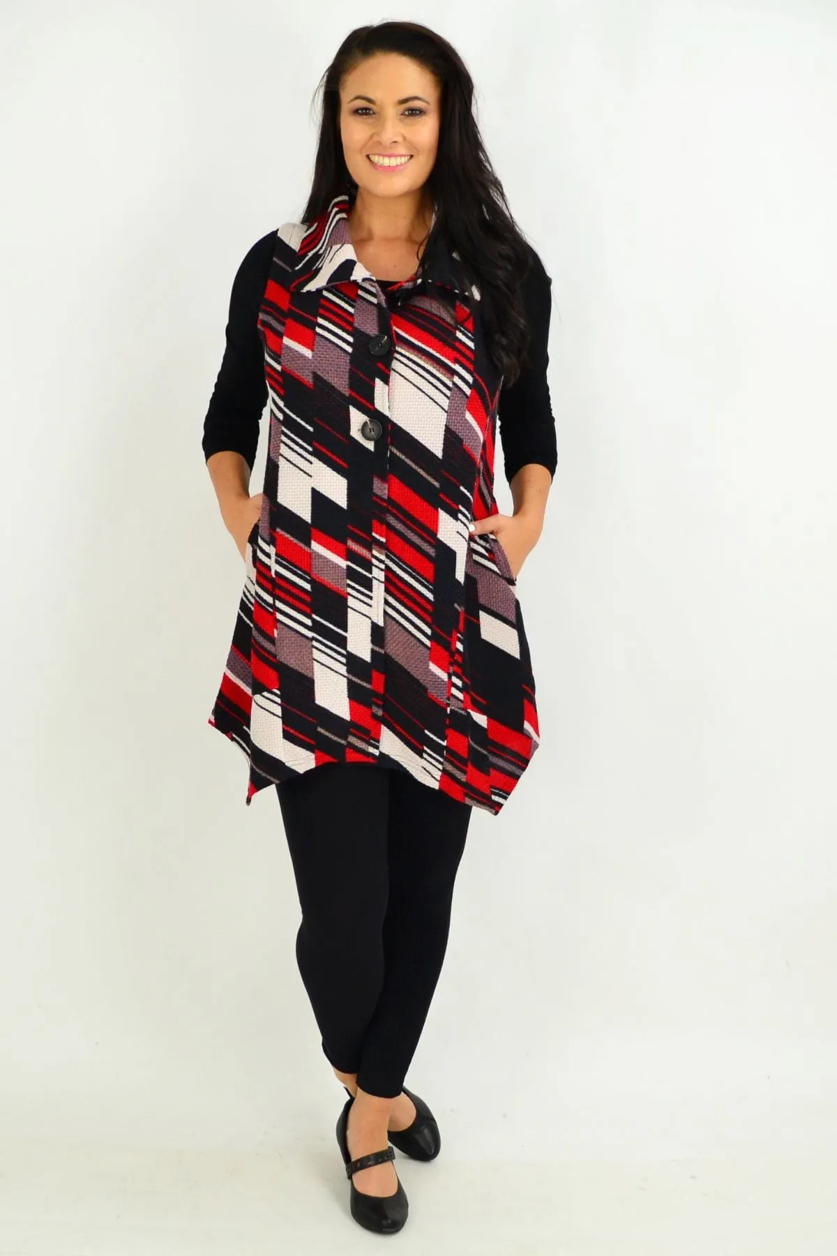 Red Renee Sleeveless Swing Tunic Vest