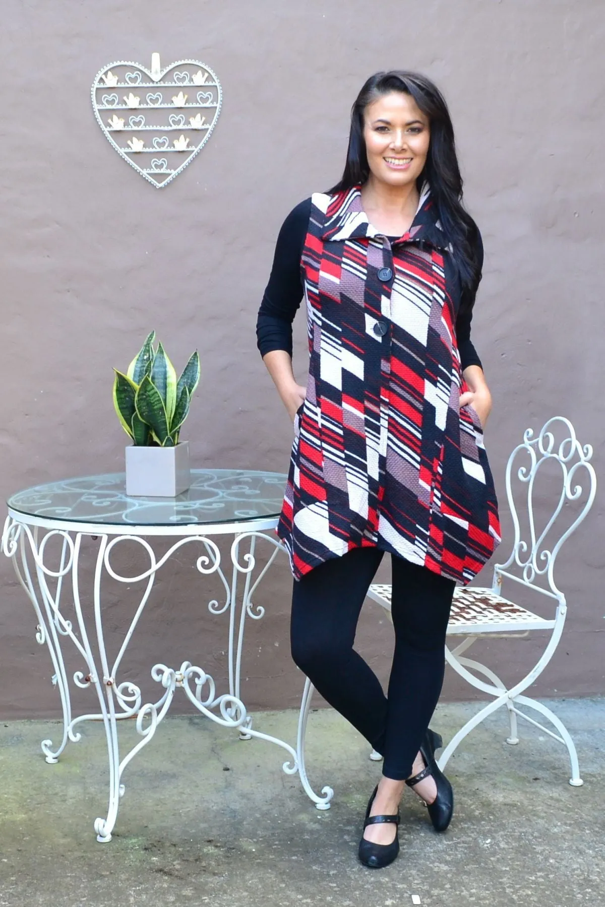 Red Renee Sleeveless Swing Tunic Vest