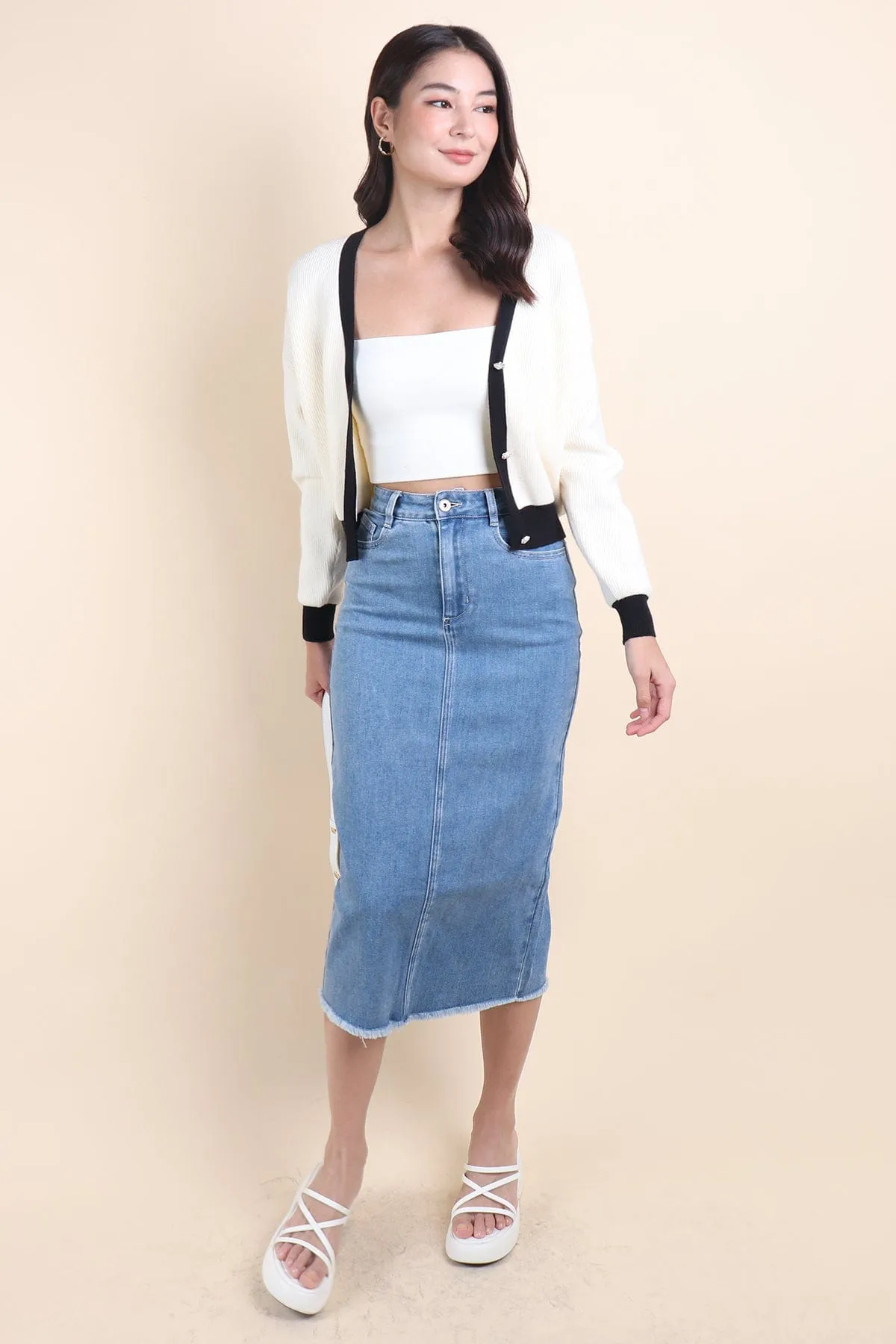 REVERIE CONTRAST PULLOVER CARDIGAN IN CREAM