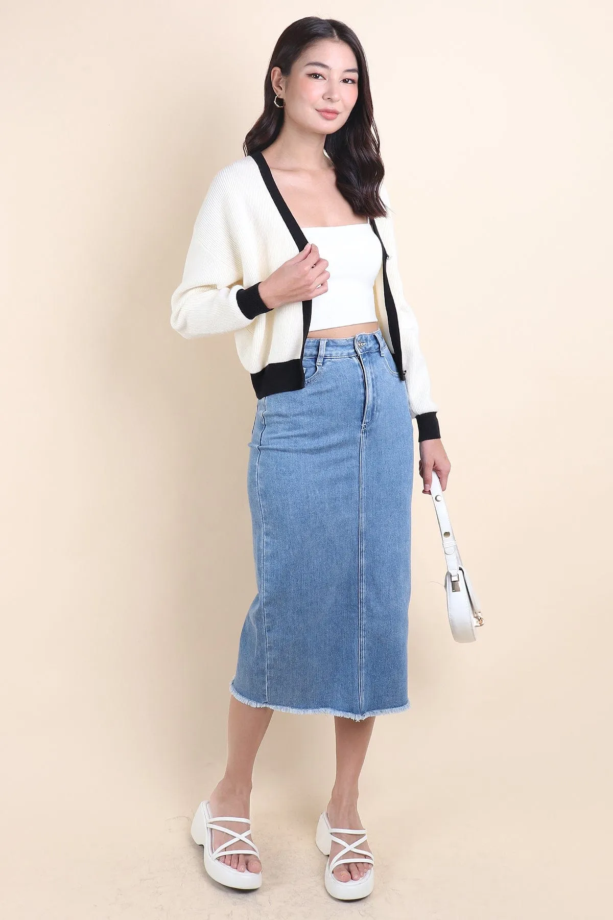 REVERIE CONTRAST PULLOVER CARDIGAN IN CREAM