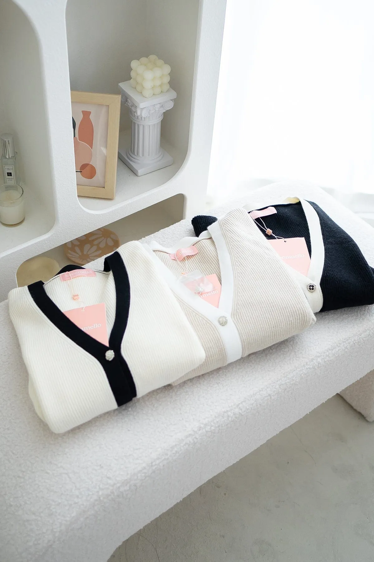 REVERIE CONTRAST PULLOVER CARDIGAN IN CREAM