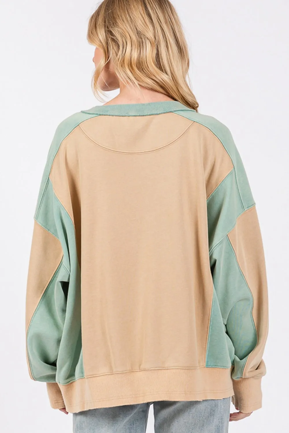 SAGE   FIG Color Block Round Neck Sweatshirt