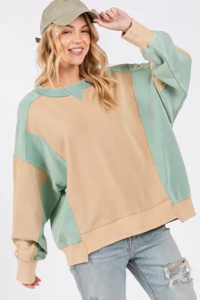 SAGE   FIG Color Block Round Neck Sweatshirt