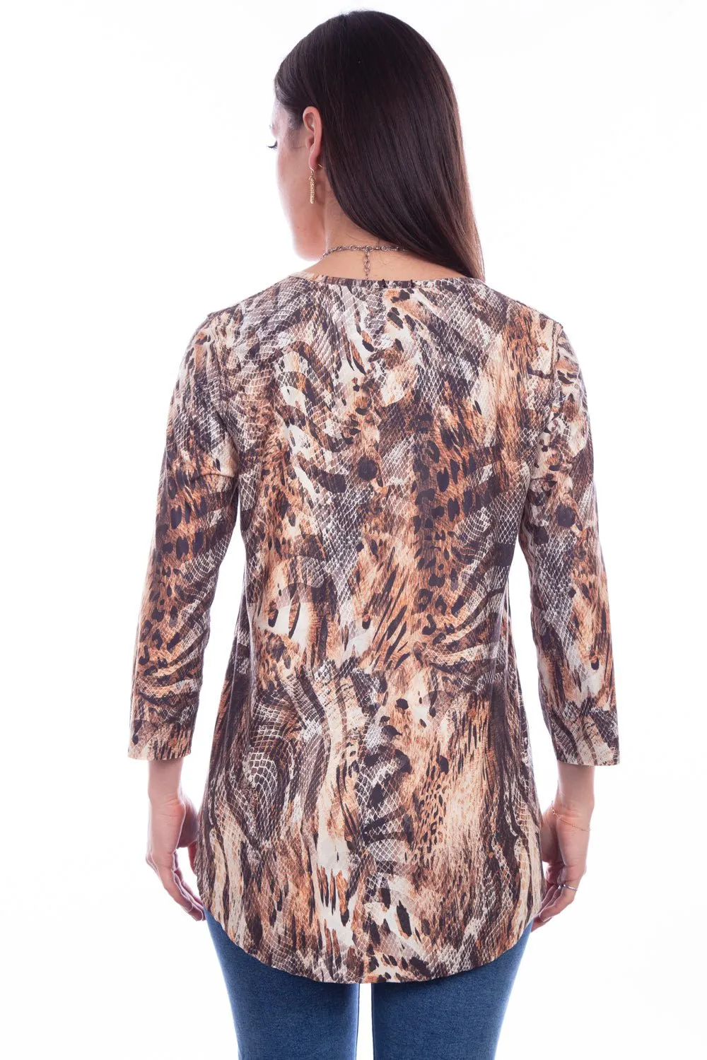 Scully Womens Cheetah Skin Tan Poly/Spandex S/S Blouse