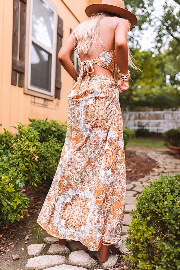 Seventies Style Paisley Maxi Skirt Set