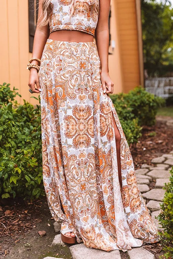 Seventies Style Paisley Maxi Skirt Set