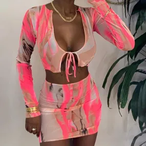 Sexy Mesh See Though 2 Piece Crop Top Mini Dress