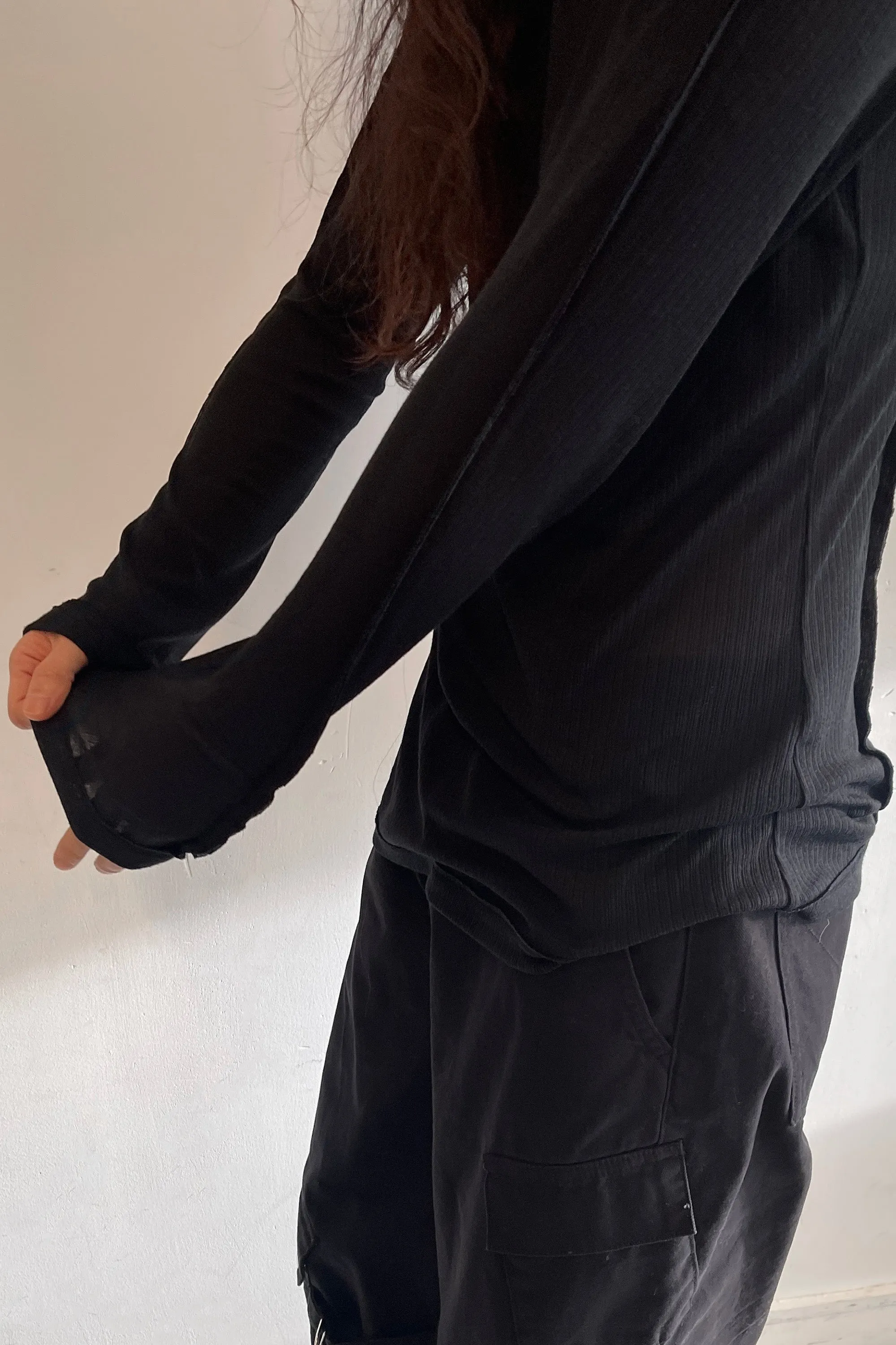 SHEER CREWNECK LONG SLEEVE TOP