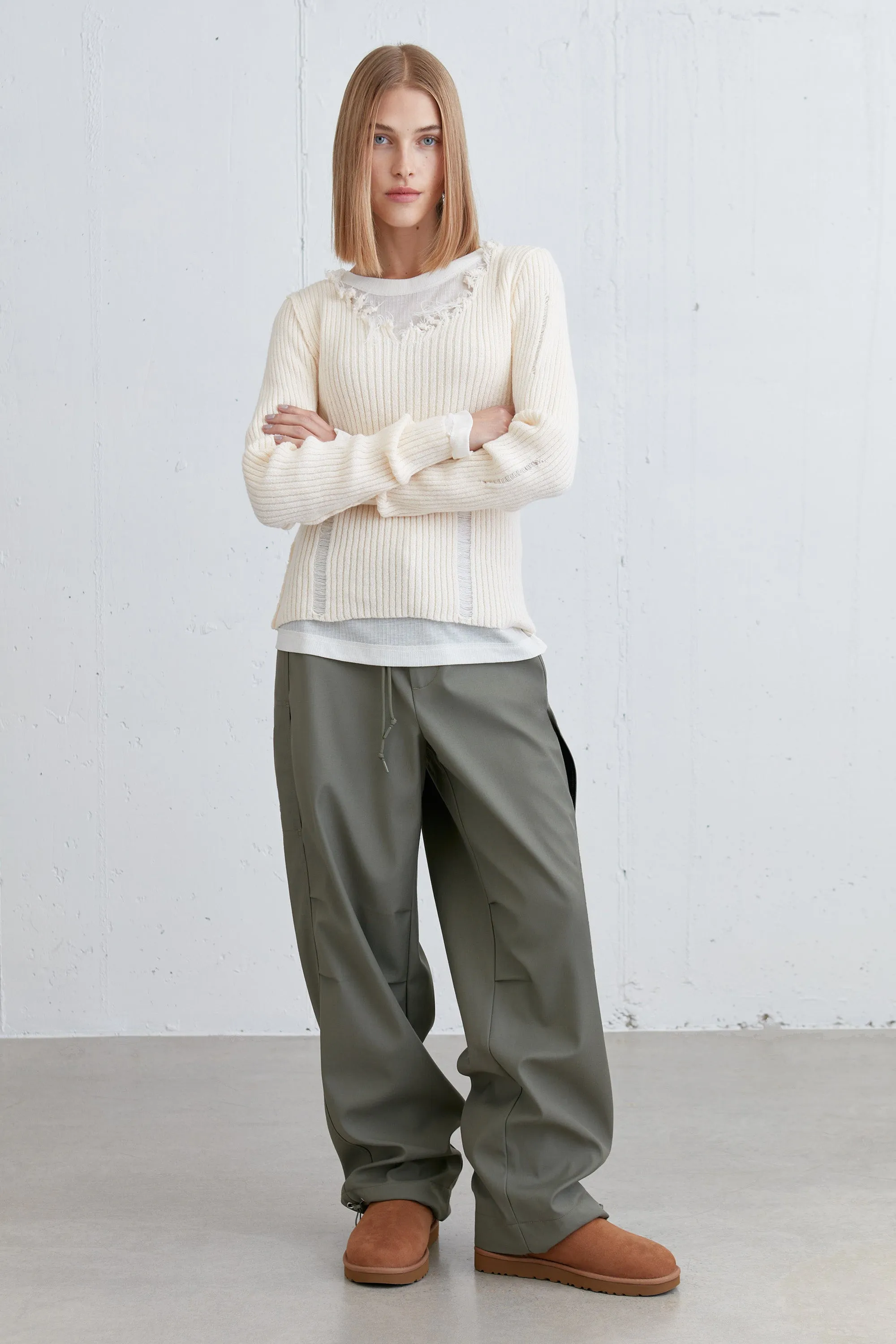 SHEER CREWNECK LONG SLEEVE TOP