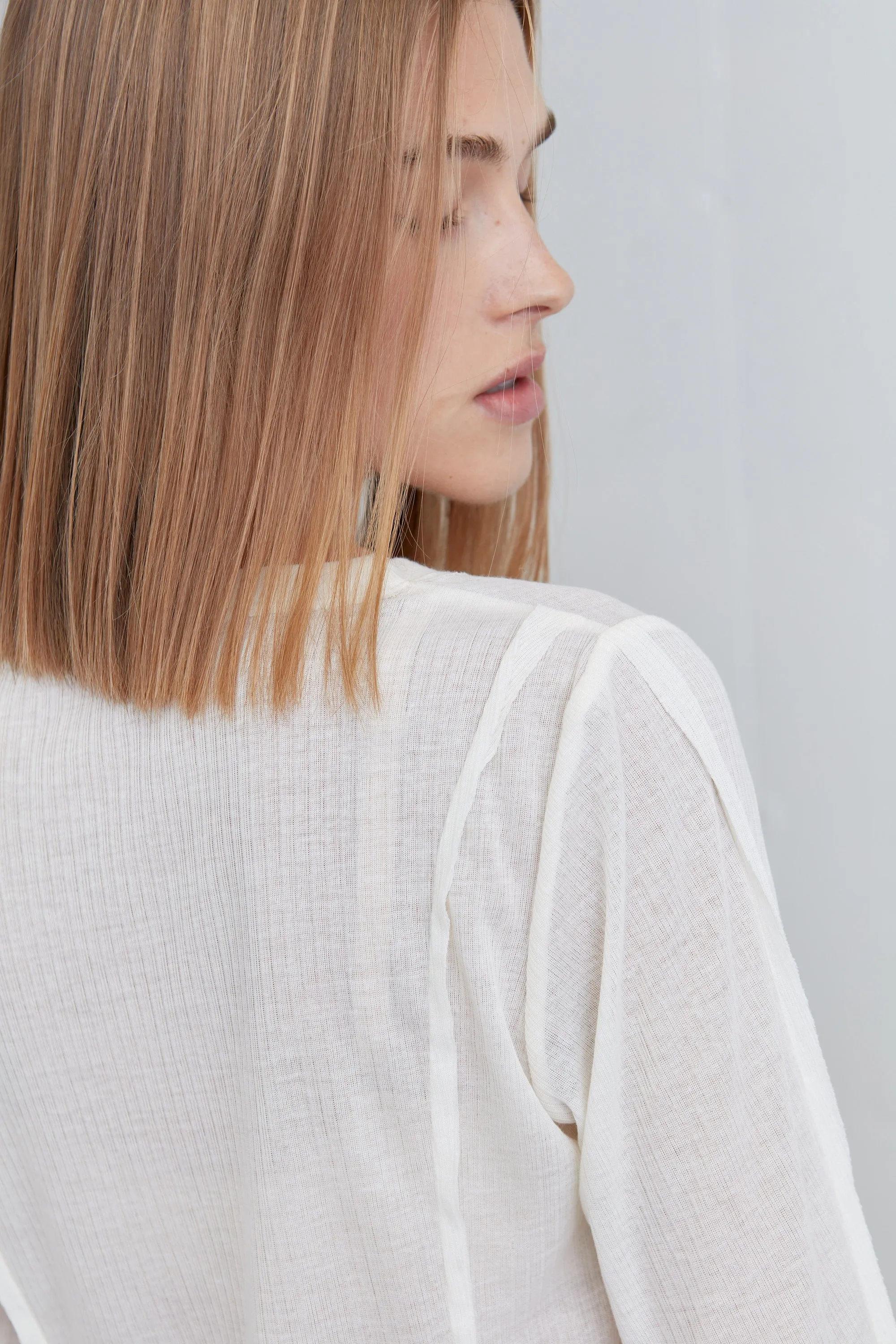 SHEER CREWNECK LONG SLEEVE TOP