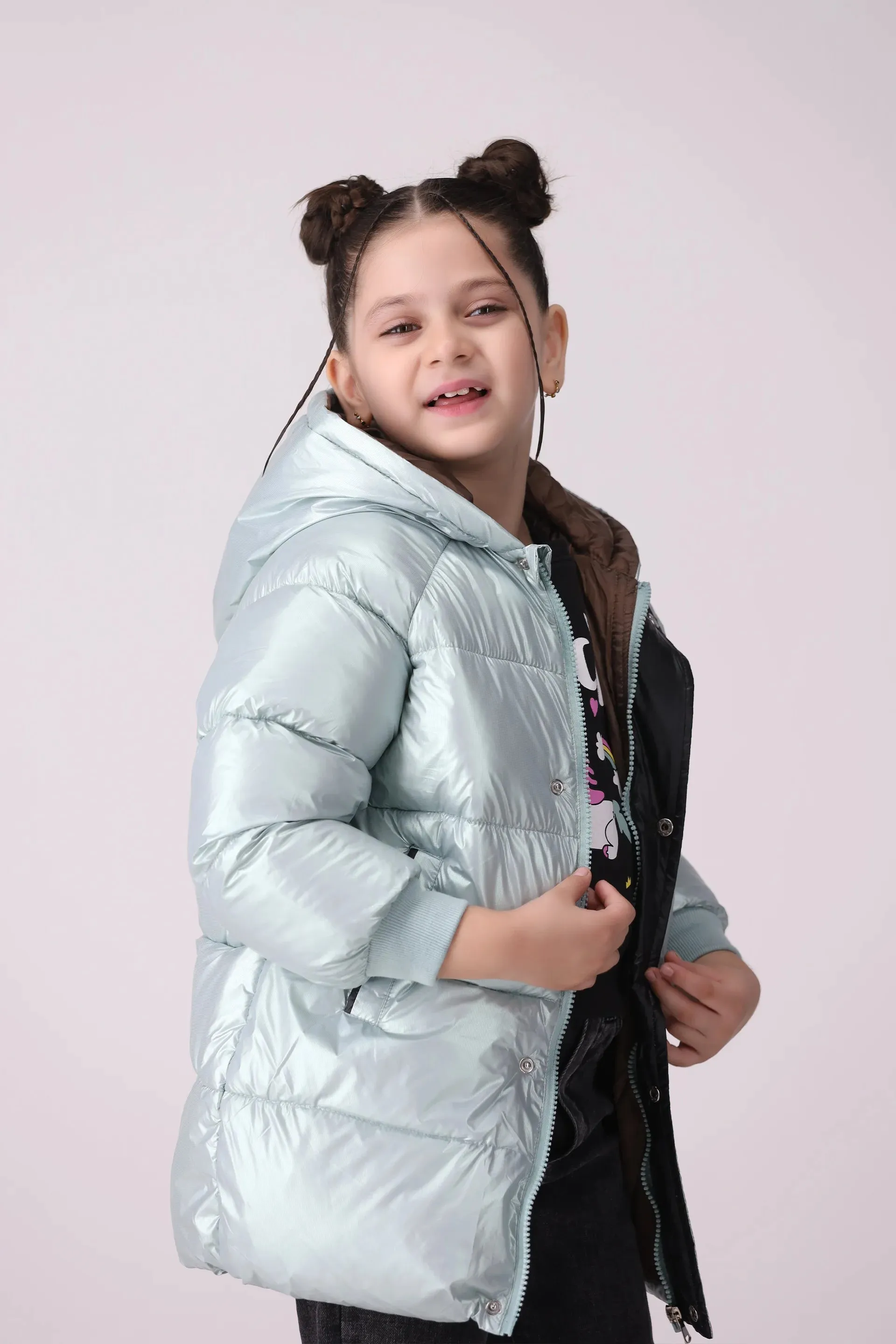 Shining Quilted Jacket With Hood