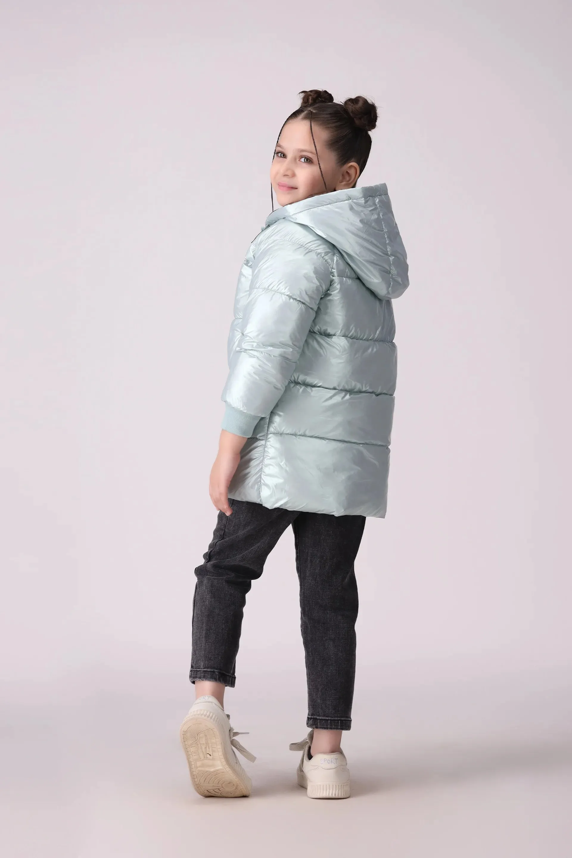 Shining Quilted Jacket With Hood