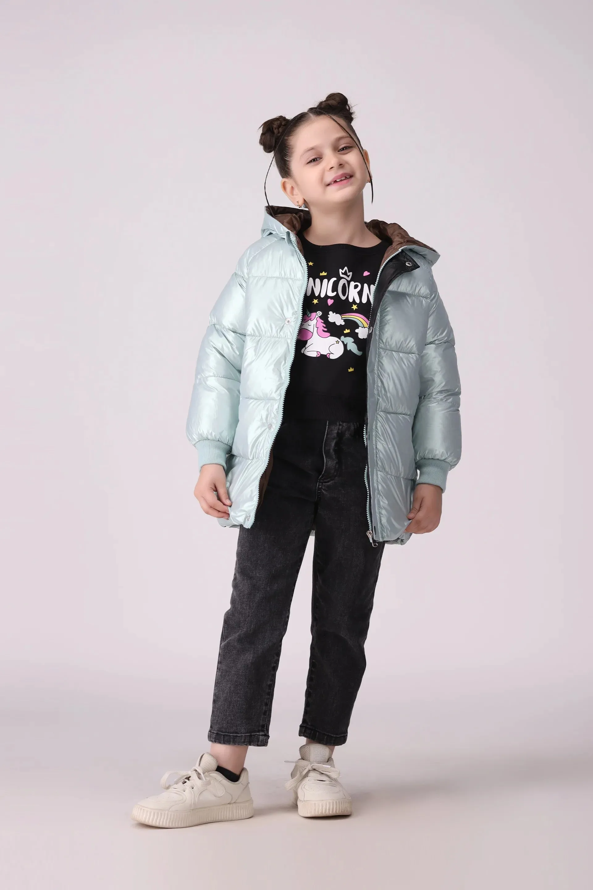 Shining Quilted Jacket With Hood