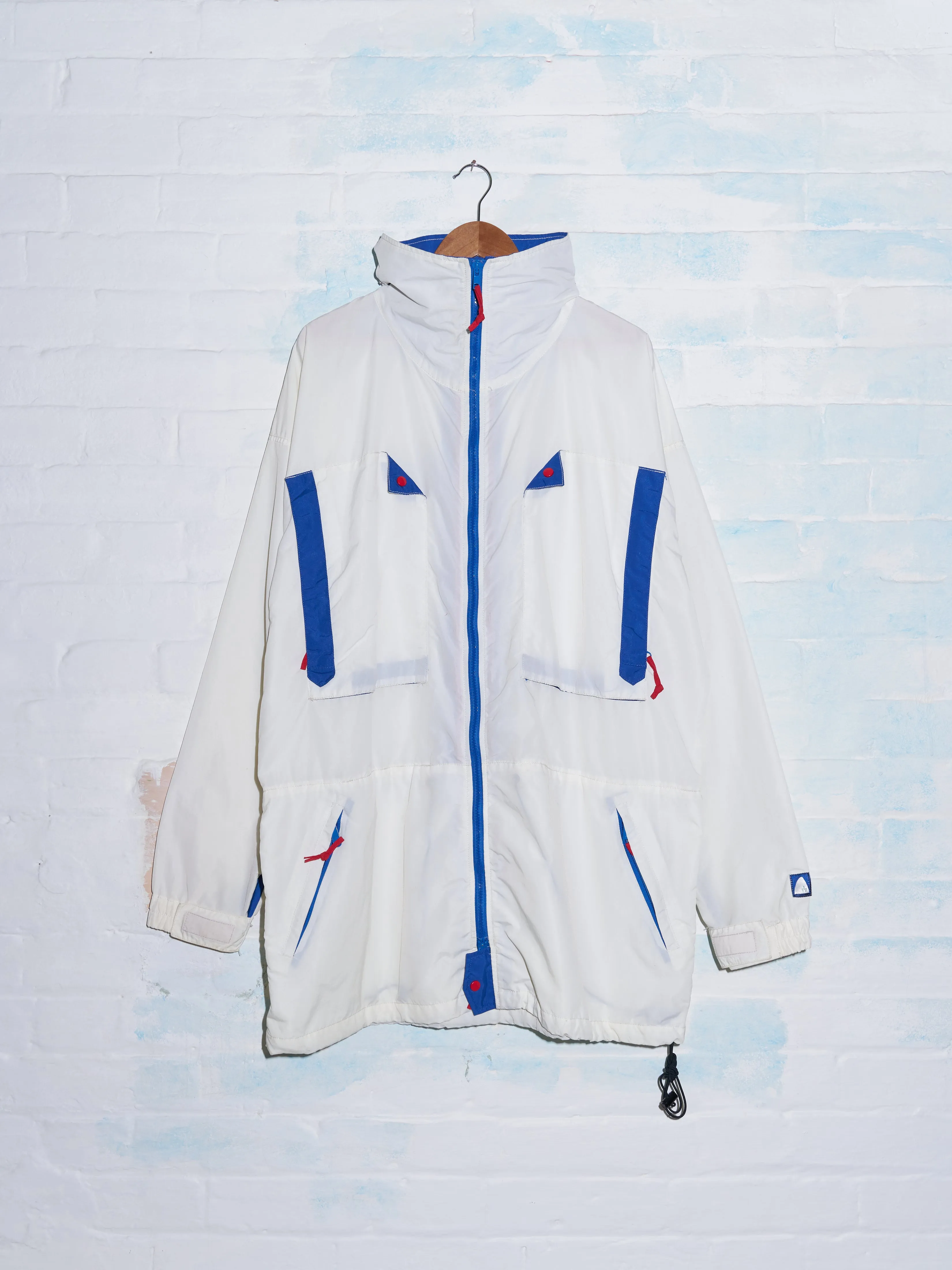Sierra Designs 1990s white nylon 4 pocket parka with pullover hood - XL