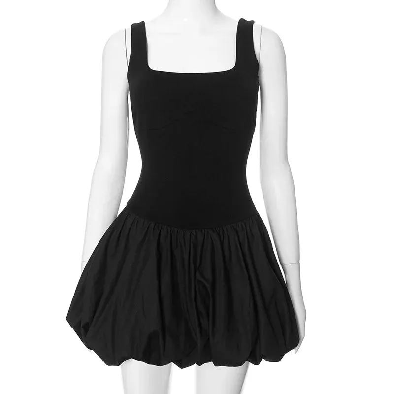 Sleeveless Beach Folds Waist Patchwork Fit New 2024 A-Line Solid High Slim Dress