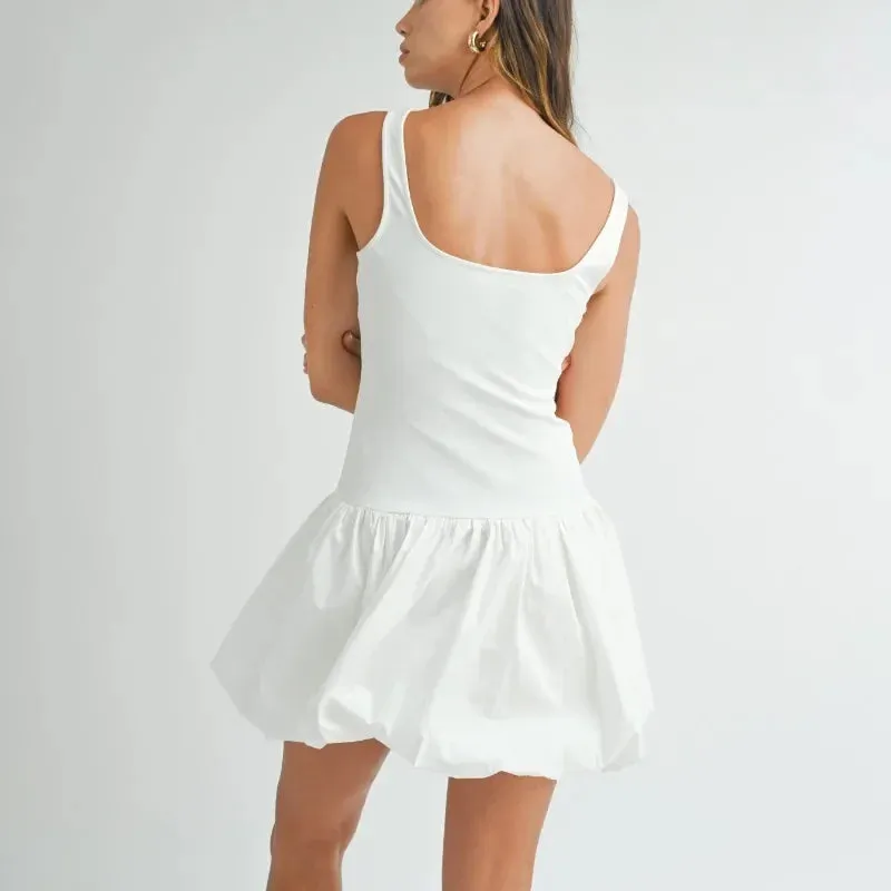 Sleeveless Beach Folds Waist Patchwork Fit New 2024 A-Line Solid High Slim Dress